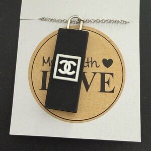 Chanel Black Logo Rectangle Pendant Necklace